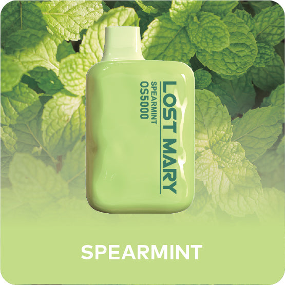 Refreshingly aromatic Spearmint Lost Mary OS5000 herbal infusion in a green, resealable pouch