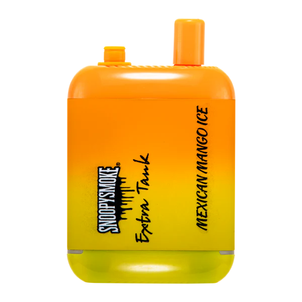 A close-up image of a colorful Mexican Mango Ice Snoopy Smoke Extra Tank Disposable product, perfect for cooling down on a hot day