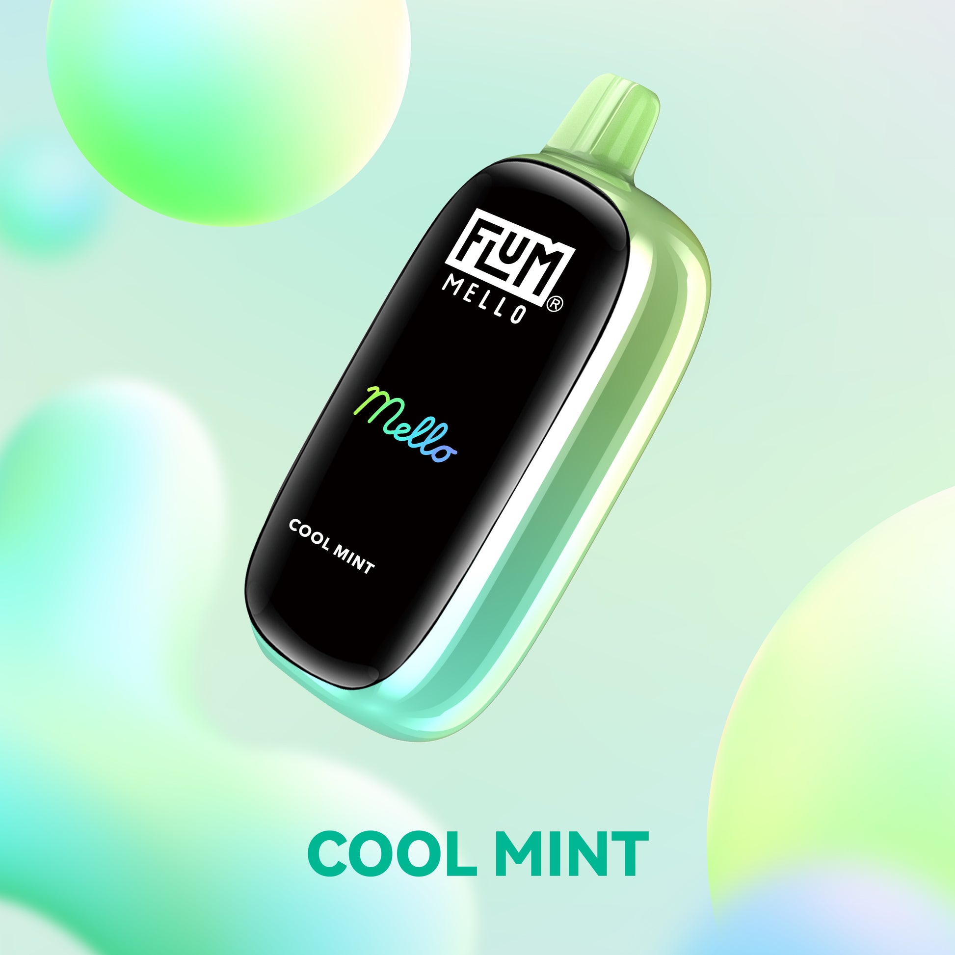 Close-up of Cool Mint Flavor Flum Vape Mello 20000 Puffs product packaging, with sleek design and vibrant colors, perfect for vape enthusiasts and novices alike 