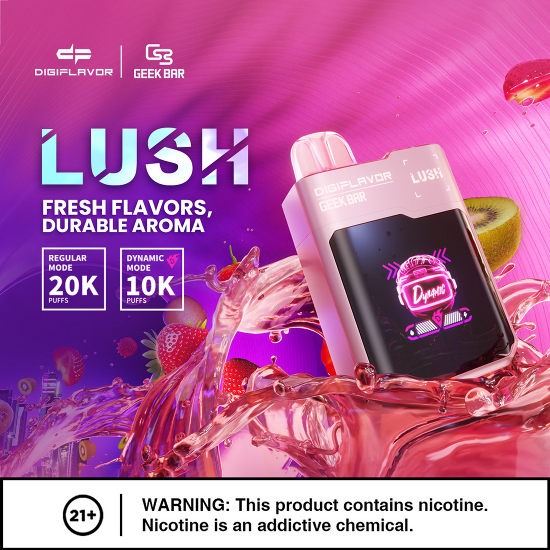 Strawberry FAB Flavor Geek Bar Digiflavor lush 20K Disposable Vape, a sleek and flavorful vaping device perfect for on-the-go use