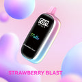 Close-up of Strawberry Blast Flavor Flum Vape Mello 20000 Puffs in sleek packaging with vibrant red and green design