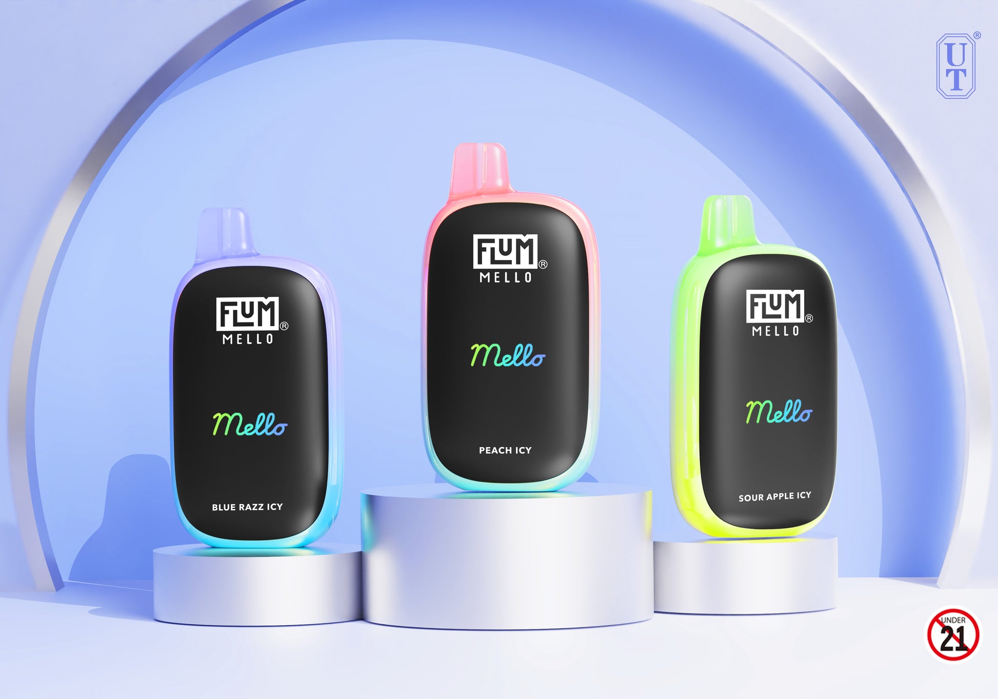 Peach Icy Flavor Flum Vape Mello 20000 Puffs product with sleek design and long-lasting flavor for vaping enthusiasts