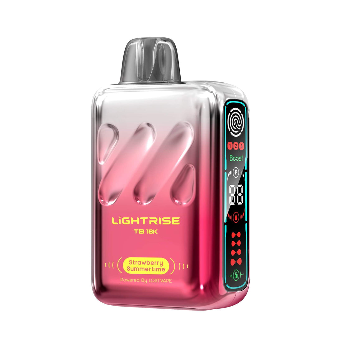 Close-up of Strawberry Summertime Lost Vape Lightrise TB 18k disposable product