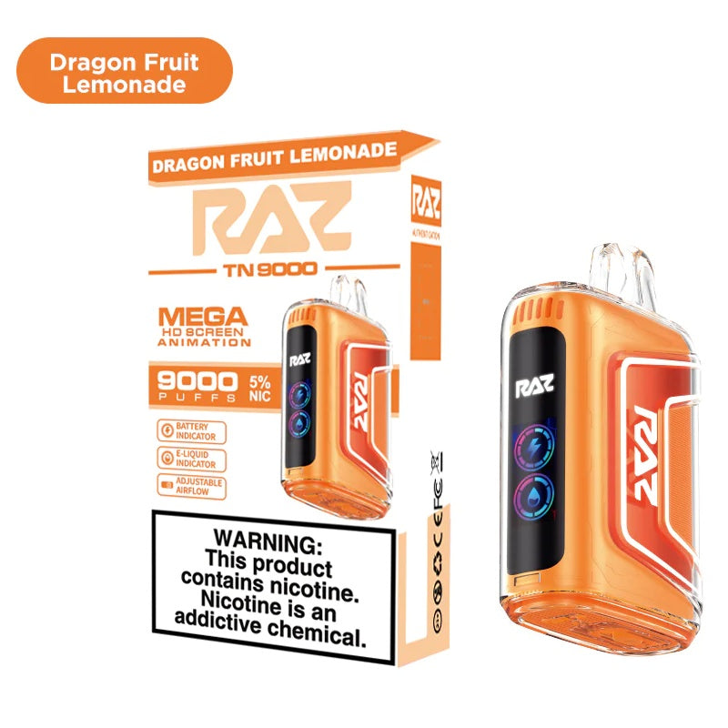 Dragon Fruit Lemonade RAZ TN9000 Disposable with a twist-off cap and bold branding