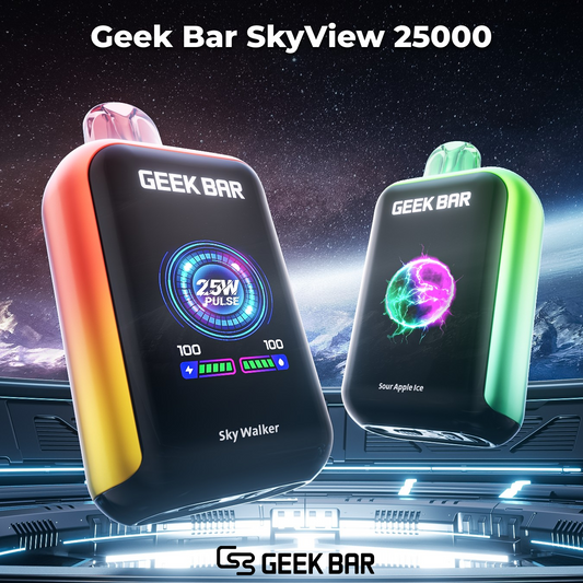 A close-up image of the Blue Razz Ice Flavor Geek Bar Vape SKYVIEW 25K Disposable, a sleek and stylish vape pen perfect for on-the-go vaping