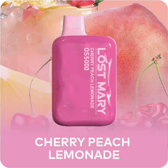 Refreshing Cherry Peach Lemonade Lost Mary OS5000 in a clear glass