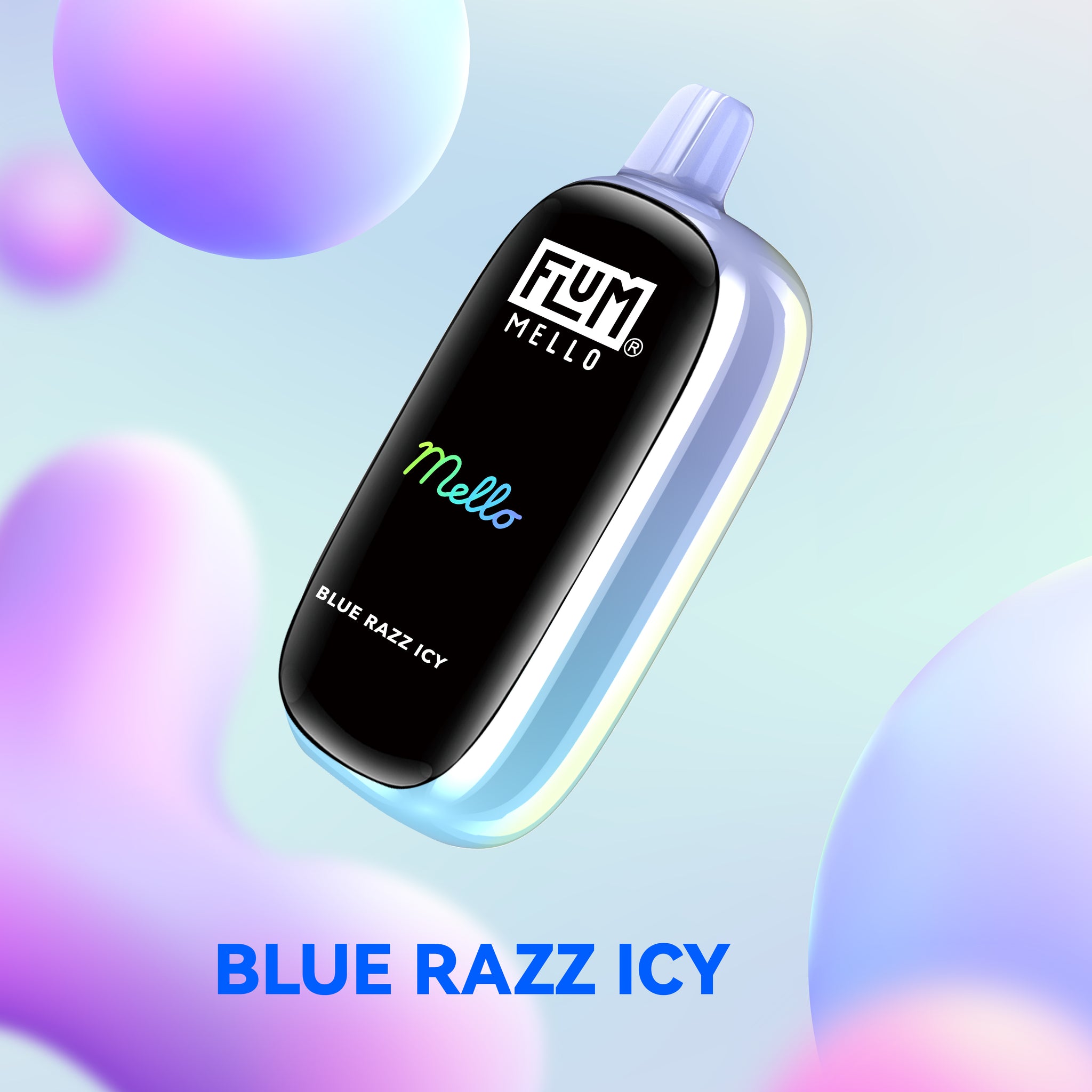 Blue Razz Icy Flavor Flum Vape Mello 20000 Puffs product in blue packaging with icy design and bold branding