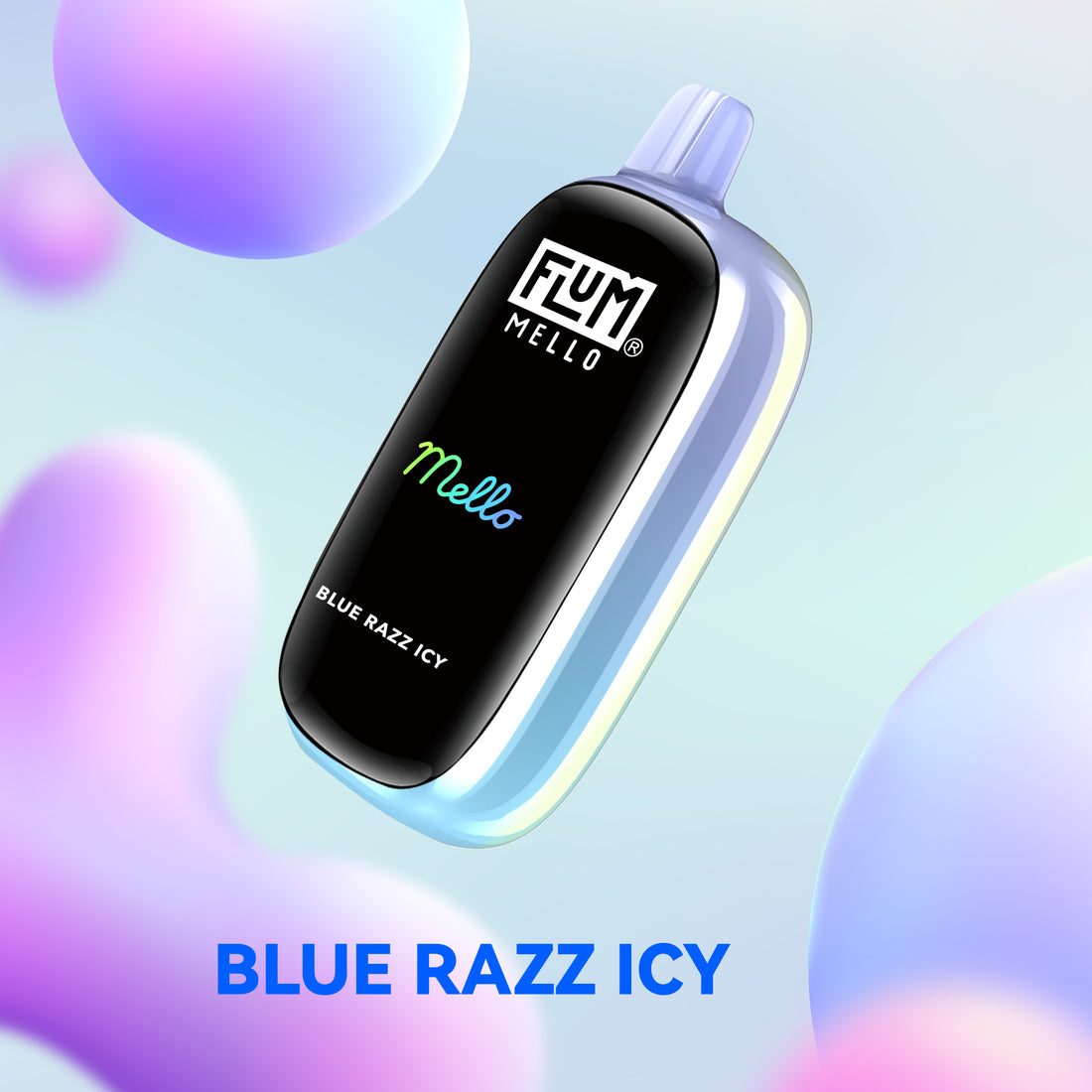 Blue Razz Icy Flavor Flum Vape Mello 20000 Puffs product in blue packaging with icy design and bold branding