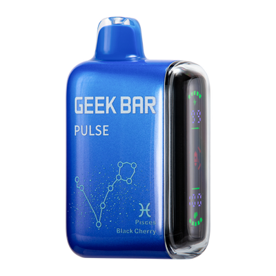 Close-up image of Pisces Black Cherry Flavor Geek Bar Pulse Vape Zodiac Edition, a sleek and stylish vaping product with a delicious cherry flavor