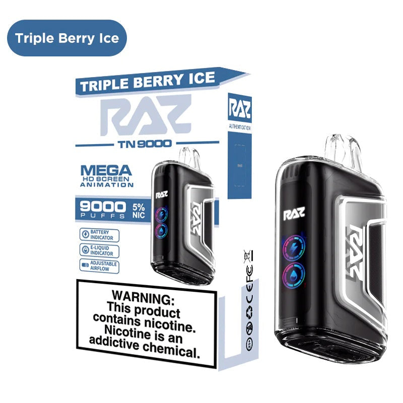 Triple Berry Ice RAZ TN9000 Disposable vape pen with refreshing berry flavor