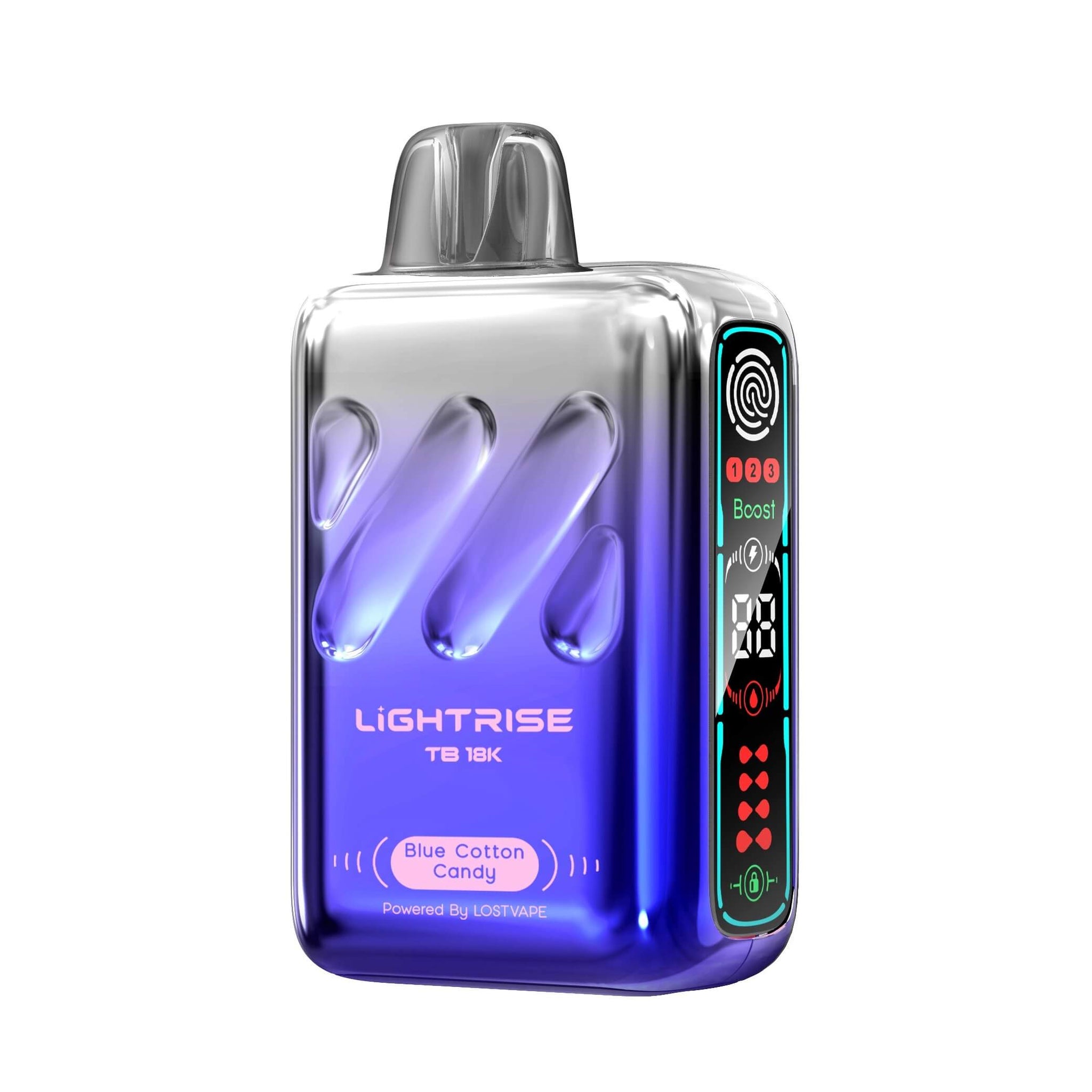 Blue Cotton Candy Lost Vape Lightrise TB 18k disposable product, a delicious and luxurious way to enjoy a sweet treat on the go