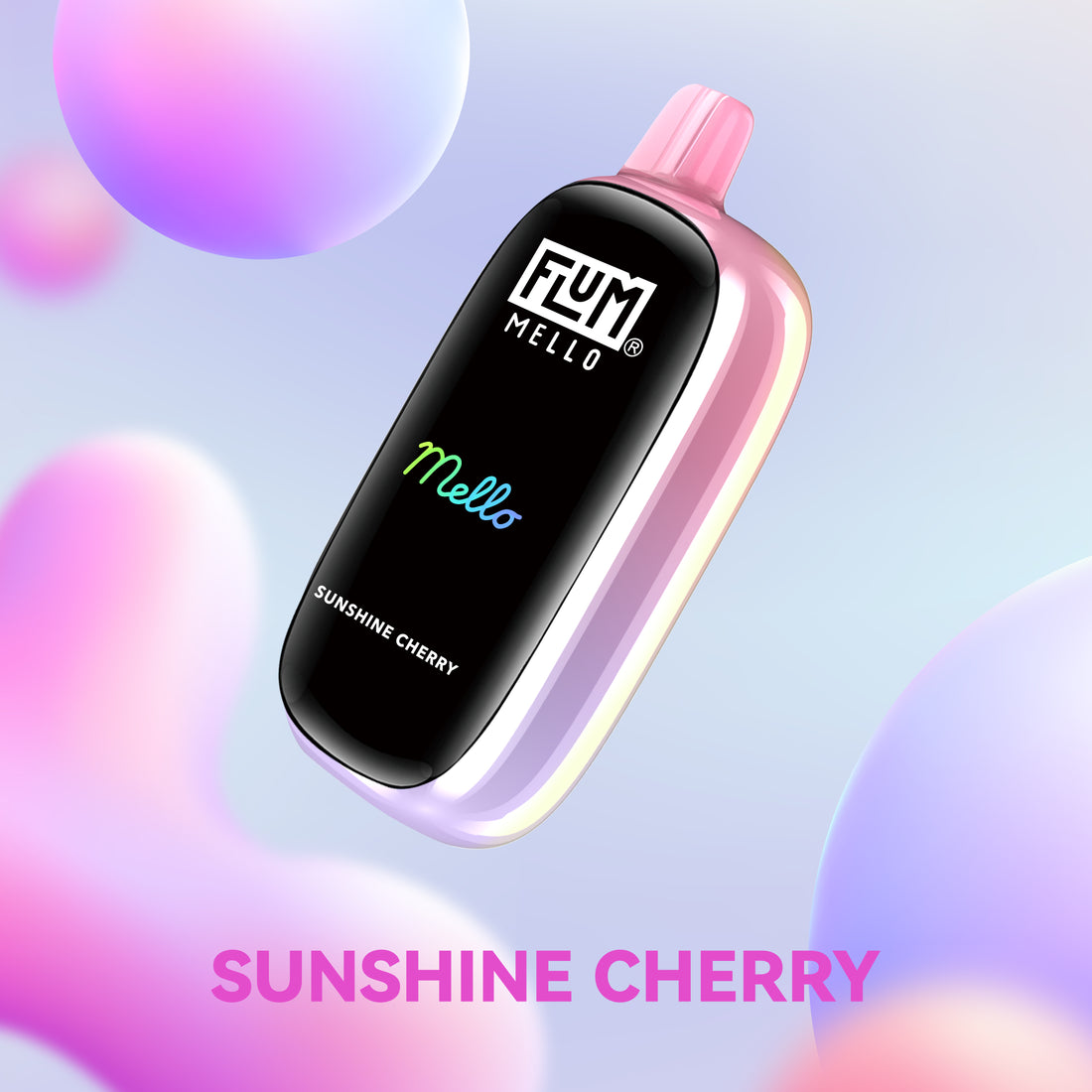 Vibrant image of Sunshine Cherry Flavor Flum Vape Mello 20000 Puffs product packaging with bold colors and sleek design