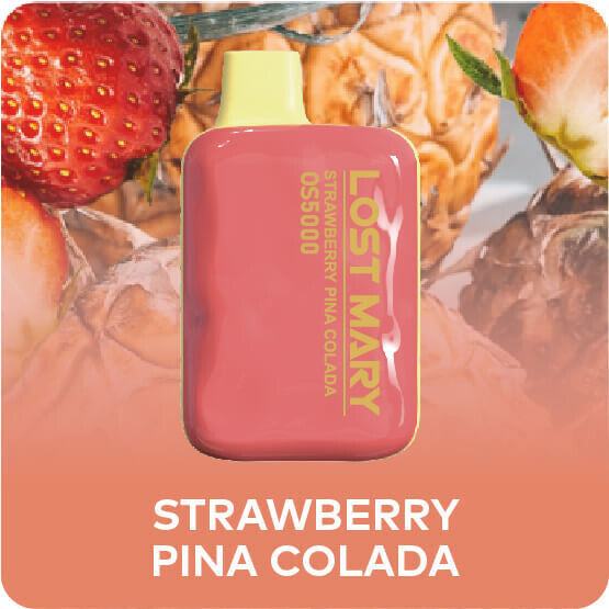 Delicious and refreshing Strawberry Piña Colada Lost Mary OS5000 cocktail in a tropical setting