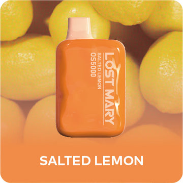 Close-up image of the Salted Lemon Lost Mary OS5000 product, showcasing its unique packaging and vibrant yellow color