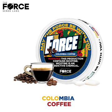 Close-up of THE FORCE SENSE LABS Nicotine Gum packaging with sleek design and bold lettering