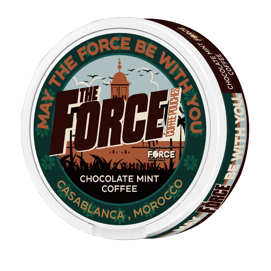 Indulge in the rich and refreshing taste of CHOCOLATE MINT COFFEE Flavor 50mg caffeine COFFEE POUCHES from THE FORCE SENSE LABS