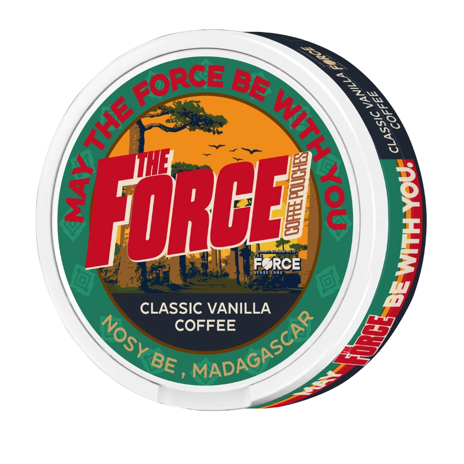 Classic vanilla coffee flavor 50mg caffeine coffee pouches from The Force Sense Labs, a convenient and delicious way to boost your energy and satisfy your coffee cravings