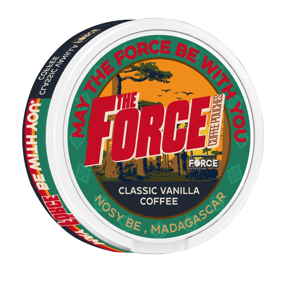 Classic vanilla coffee flavor coffee pouches with 50mg of caffeine from The Force Sense Labs