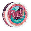  A group of WHITE PEACH COFFEE Flavor 50mg caffeine COFFEE POUCHES by THE FORCE SENSE LABS arranged on a table