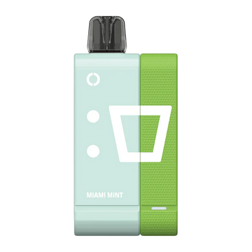 Close-up of MIAMI MINT Flavor OFF STAMP vape SW9000 DISPOSABLE KIT with sleek design and vibrant green color 