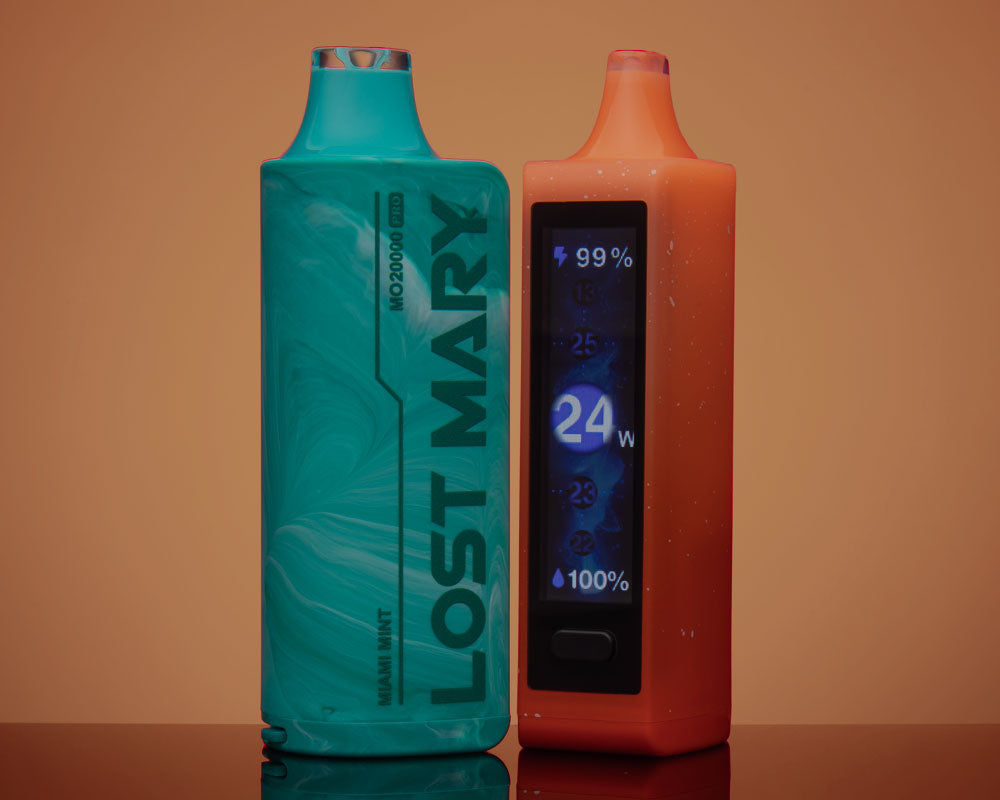  Two images of the Blue Baja Splash (Lime Blueberry Mint) Flavor Lost Mary Vape MO20000 Pro 20000 Puffs Disposable product showcase its sleek design and vibrant packaging