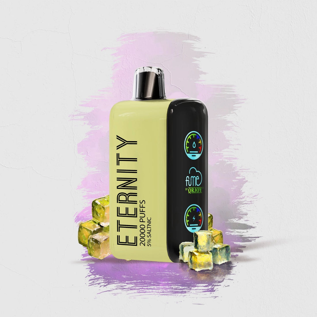 A close-up image of the Clear flavor FUME Vape Eternity 20K Puffs Disposable, a sleek and long-lasting disposable vape pen with a transparent design, perfect for vaping enthusiasts looking for a convenient and flavorful experience