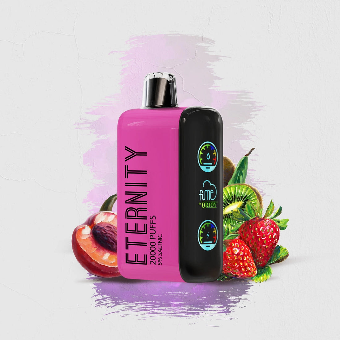 Colorful image of Strawberry Kiwi Apricot flavor FUME Vape Eternity 20K Puffs Disposable, a long-lasting and convenient disposable vape product for fruit flavor enthusiasts