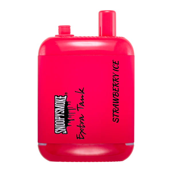 A close-up image of a Strawberry Ice Snoopy Smoke Extra Tank Disposable, a sleek and stylish vaping product perfect for enjoying fruity flavors on the go