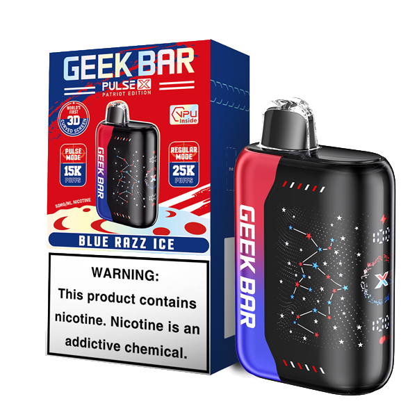 Patriot Edition Blue Razz Ice Flavor Geek Bar Pulse X Vape 25000 Puffs Disposable 