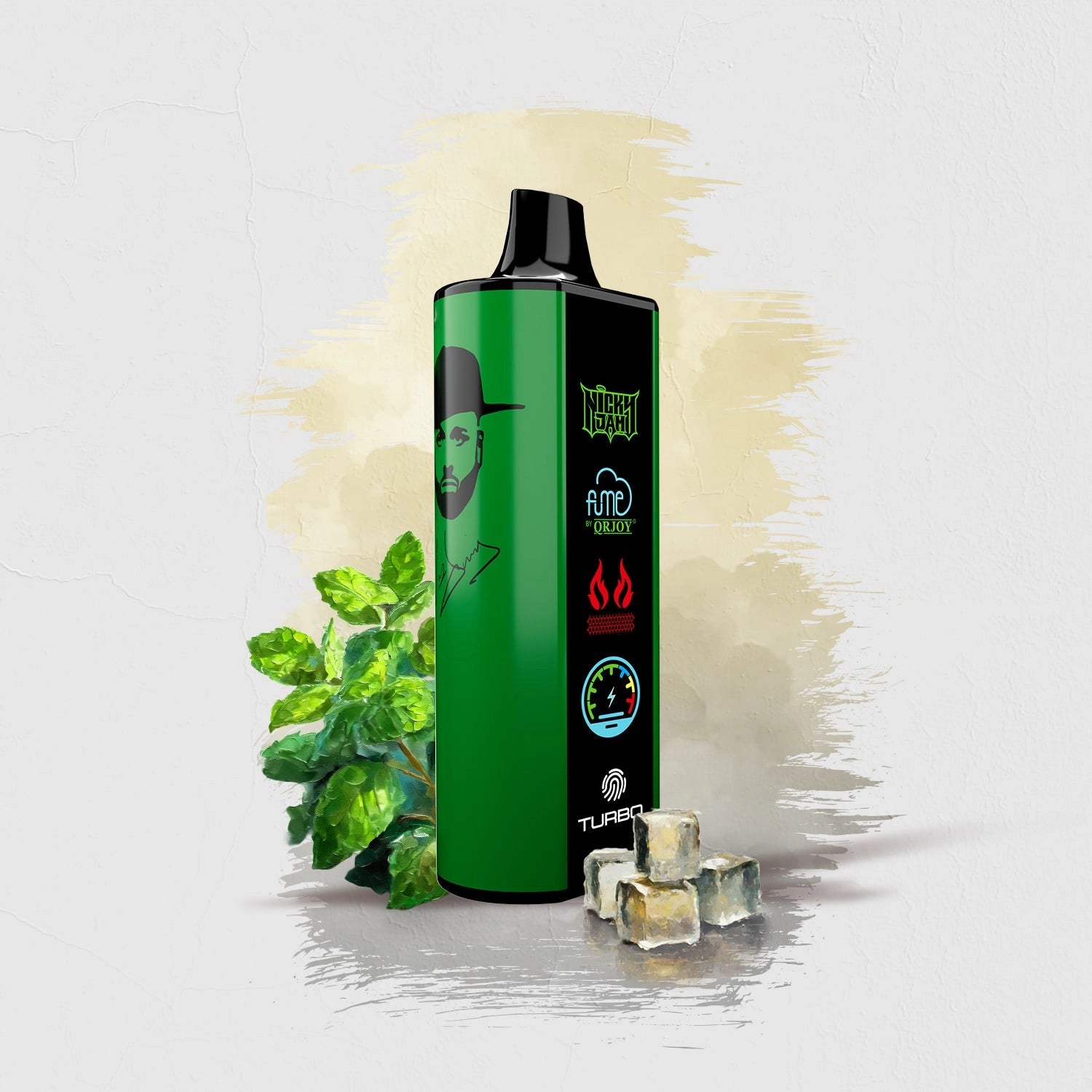 Colorful Menta en la Disco flavor FUME Nicky Jam 15K Vape Disposable product displayed on a vibrant background