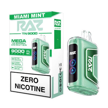 Miami Mint Flavor RAZ Vape TN9000 Zero Nicotine Disposable Vape